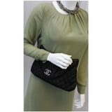 Chanel CC Half Moon Quilted Satin Clutch Black