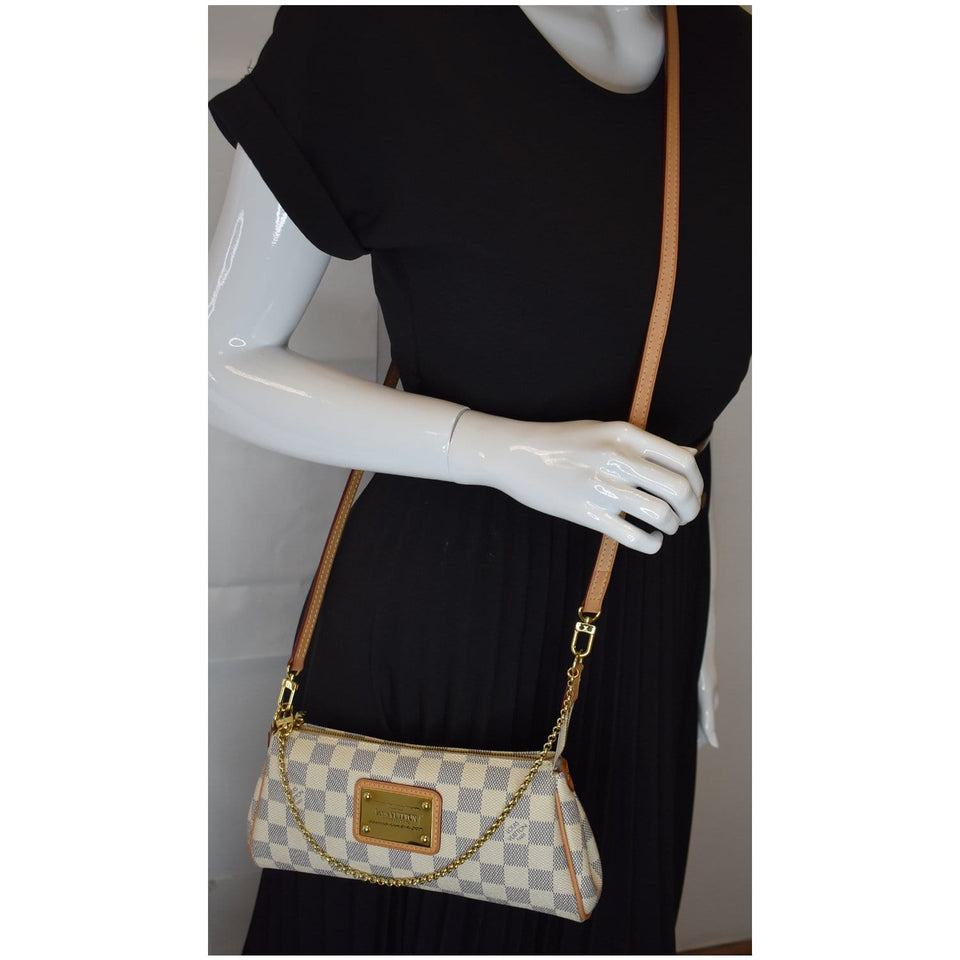 Louis Vuitton Pochette Eva Damier Azur Clutch Crossbody Bag White