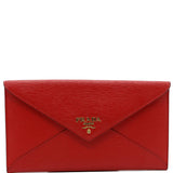 Prada Envelope Leather Clutch Wallet Red
