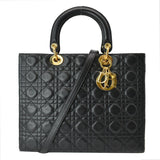 Christian Dior Large Lady Dior Cannage Lambskin Shoulder Bag Black