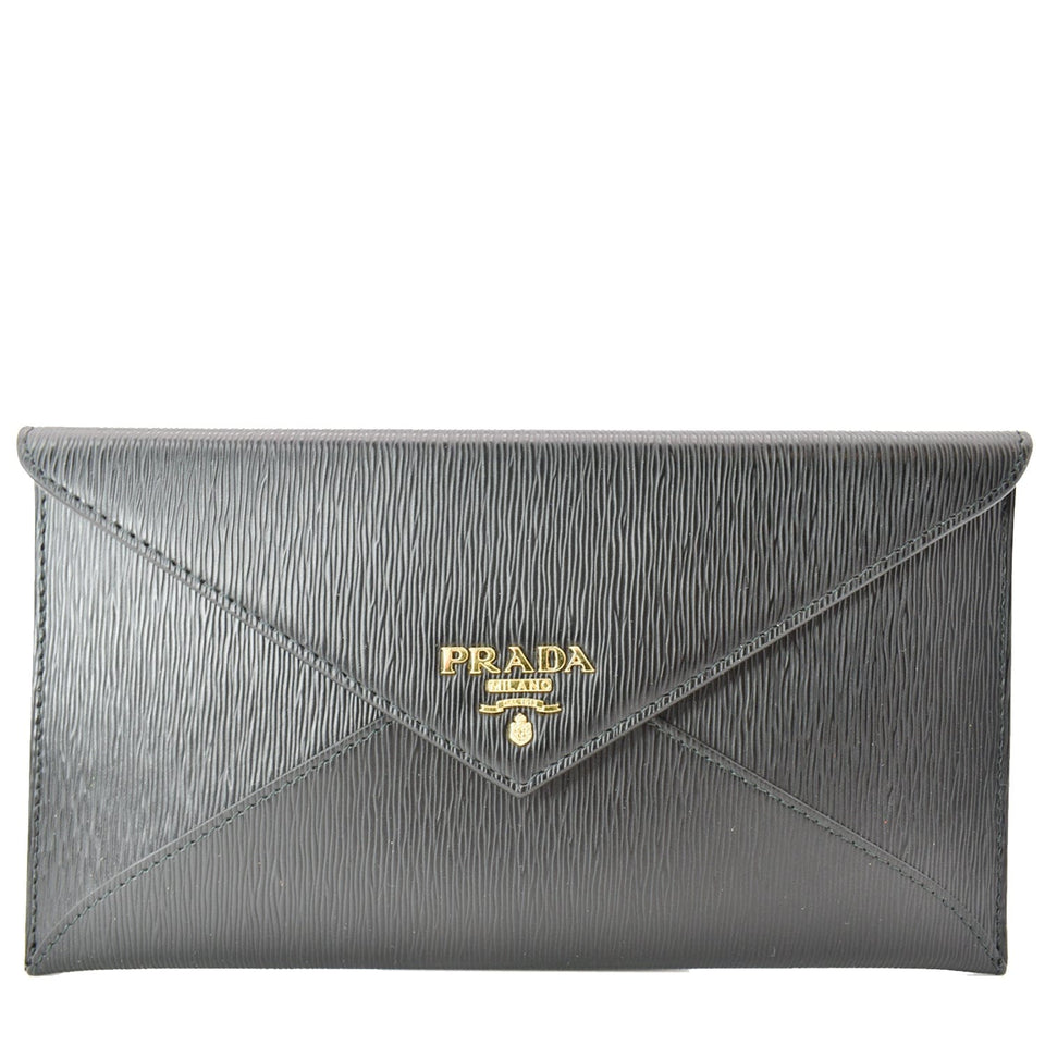 Prada Envelope Leather Clutch Wallet Black