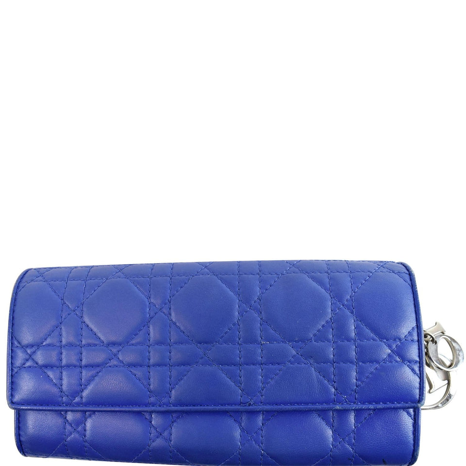 Christian Dior Cannage Lady Dior Charm Leather Wallet Blue