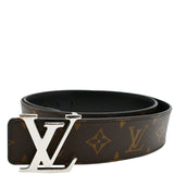 Louis Vuitton LV Initiales Monogram Canvas Silver Buckle Belt Brown