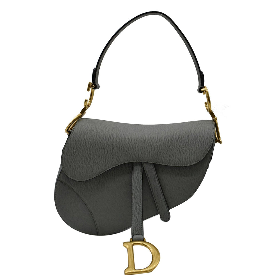 Christian Dior Saddle Leather Shoulder Bag Grey