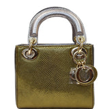 Christian Dior Mini Lady Dior Lizard Print Chain Shoulder Bag Metallic Gold