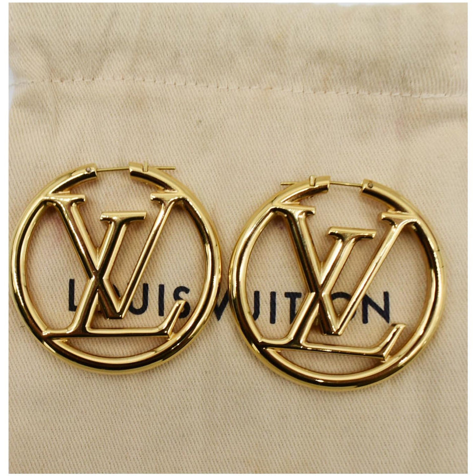 Louis Vuitton Louise Hoop Embossed LV Circle Earrings Gold