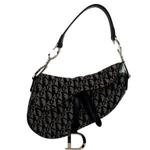 Christian Dior Saddle Oblique Jacquard Shoulder Bag Black