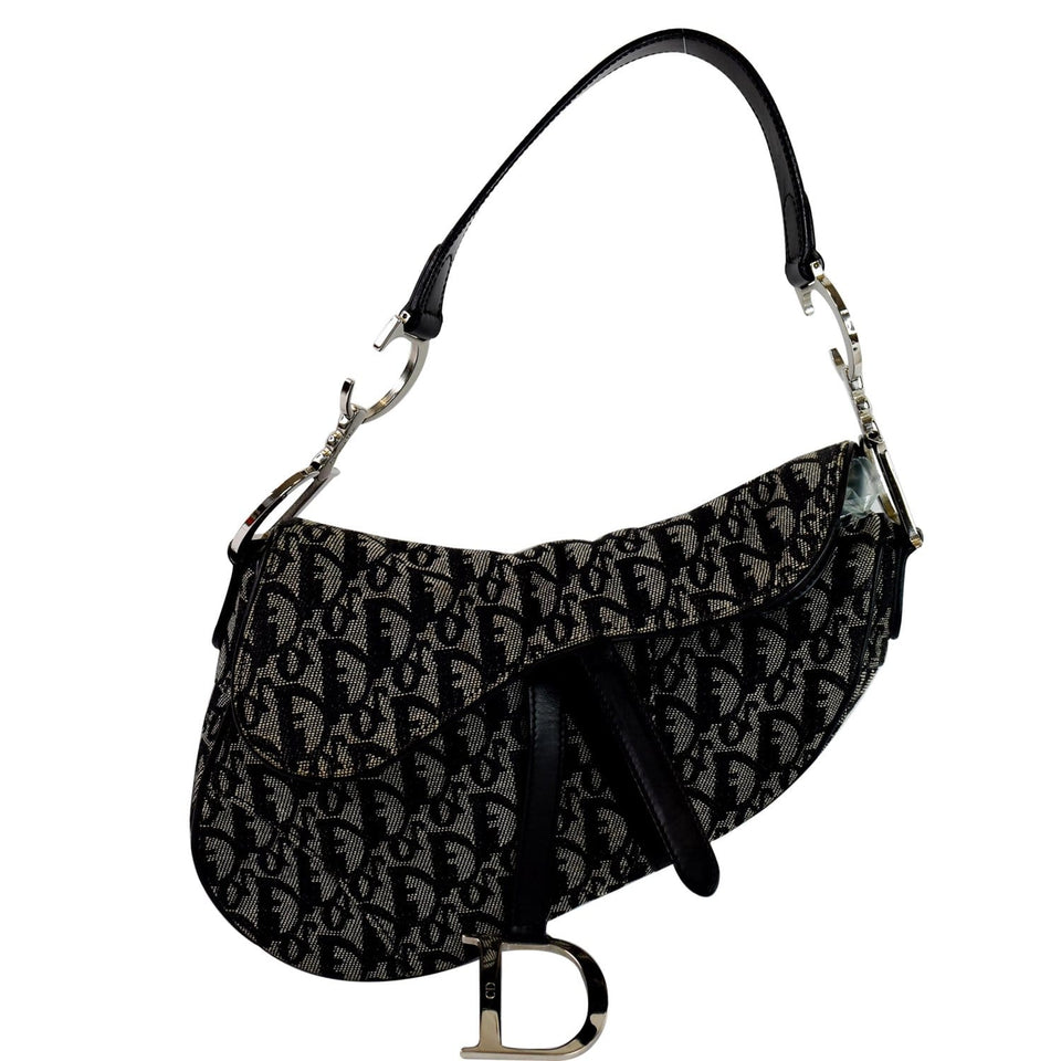 Christian Dior Saddle Oblique Jacquard Shoulder Bag Black