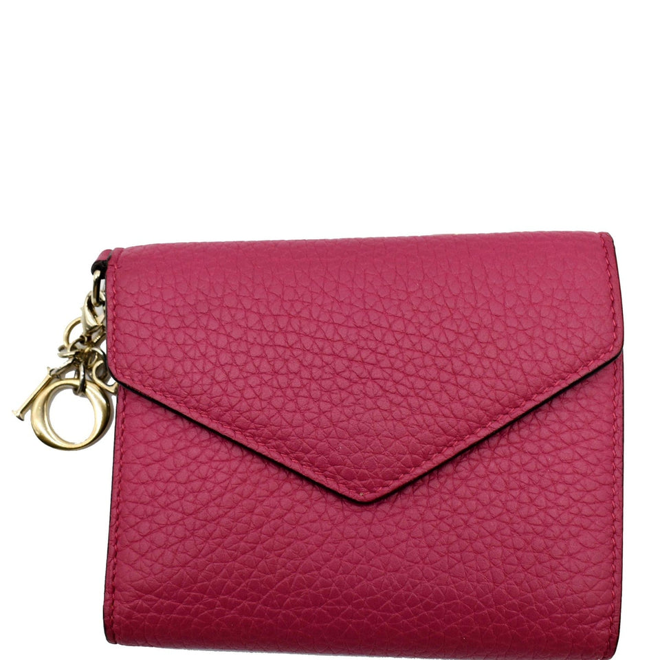 Christian Dior Diorissimo Compact Grained Leather Wallet Pink