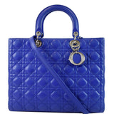 Christian Dior Large Lady Dior Lambskin Leather Shoulder Bag Blue