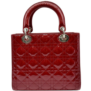 Christian Dior Medium Lady Dior Cannage Patent Leather Shoulder Bag Red