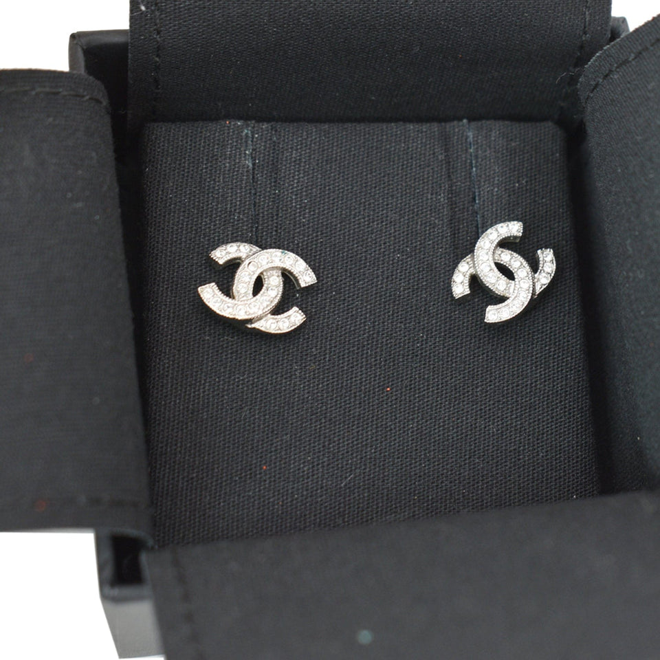 Chanel CC Crystal Earrings Silver