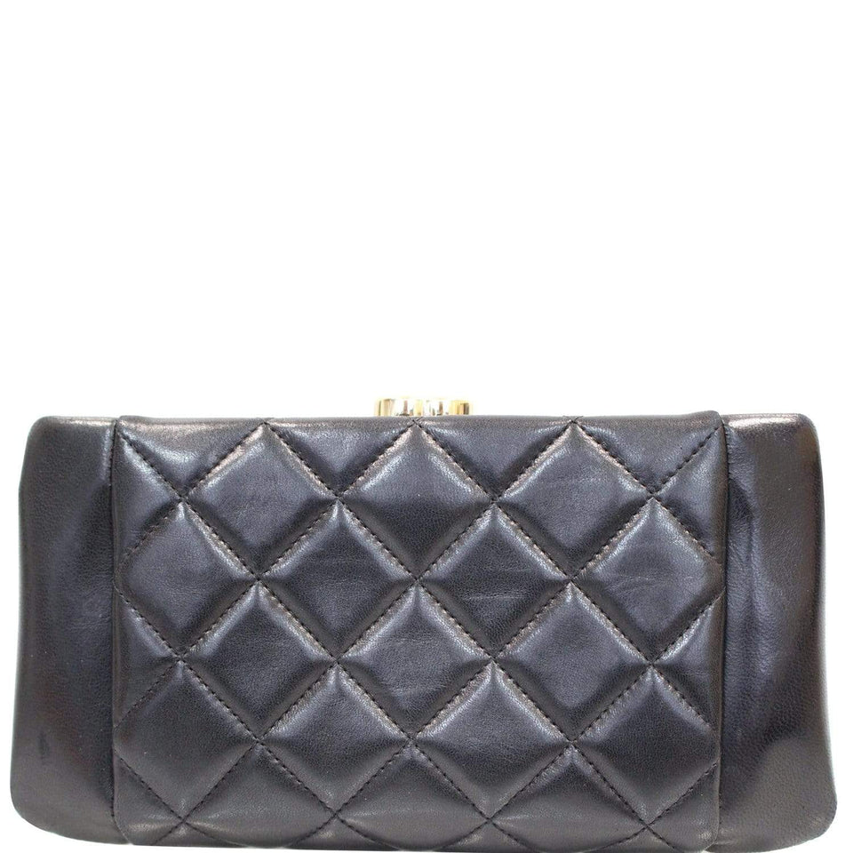 Chanel Timeless CC Lock Lambskin Leather Clutch Bag Black - 25% OFF