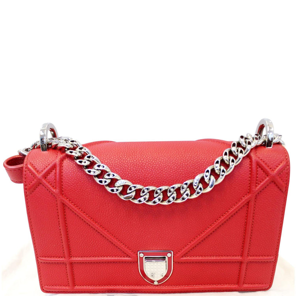 Christian Dior Diorama Flap Red Grained Leather Small Shoulder Bag