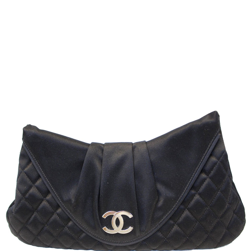 Chanel CC Half Moon Quilted Satin Clutch Black