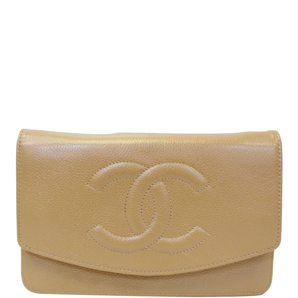Chanel Timeless WOC Caviar Leather Clutch Crossbody Bag Beige