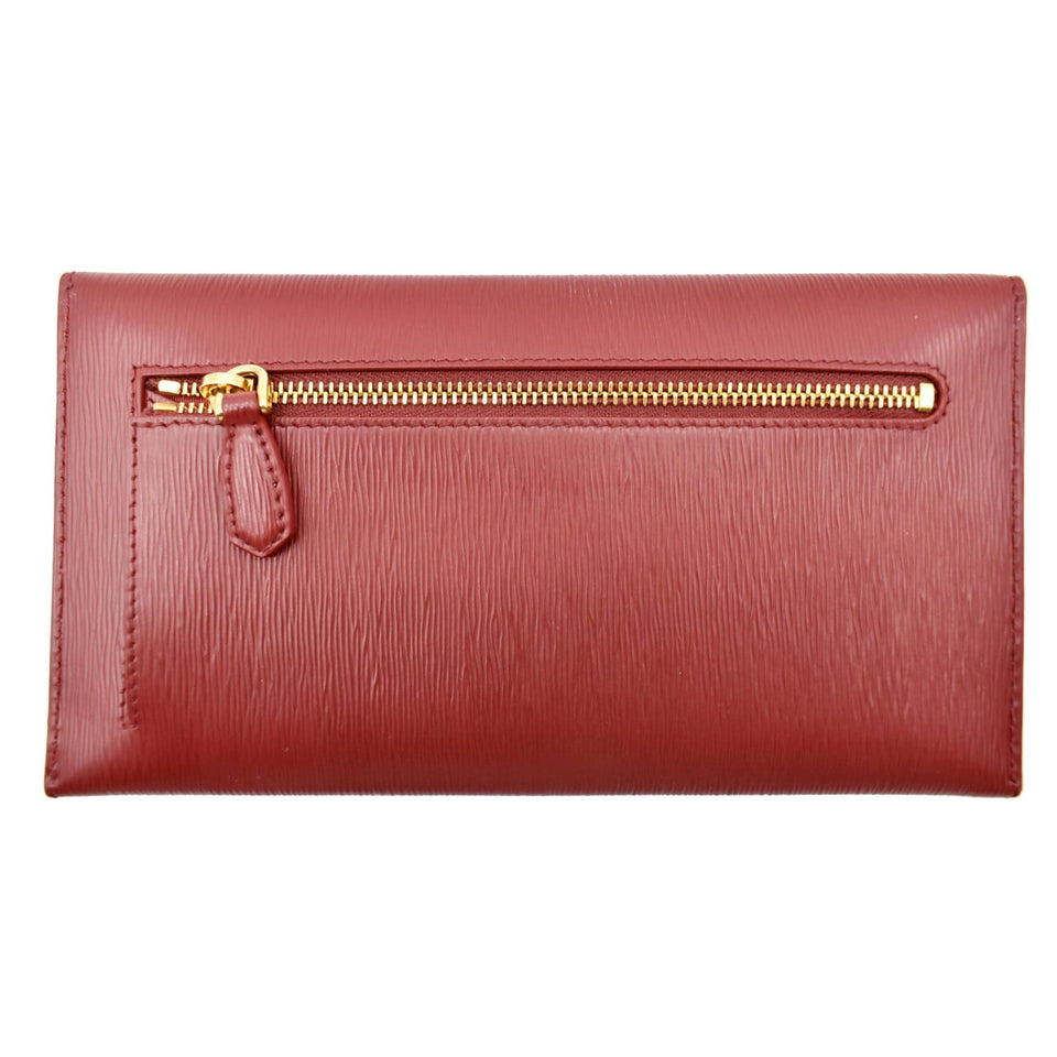 Prada Envelope Leather Clutch Wallet Red