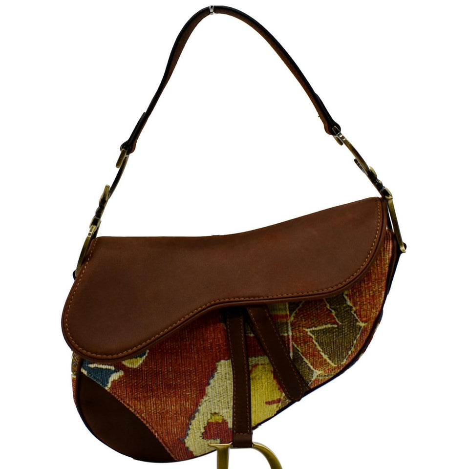 Christian Dior Impression Kilim Tapestry Canvas Saddle Bag Brown