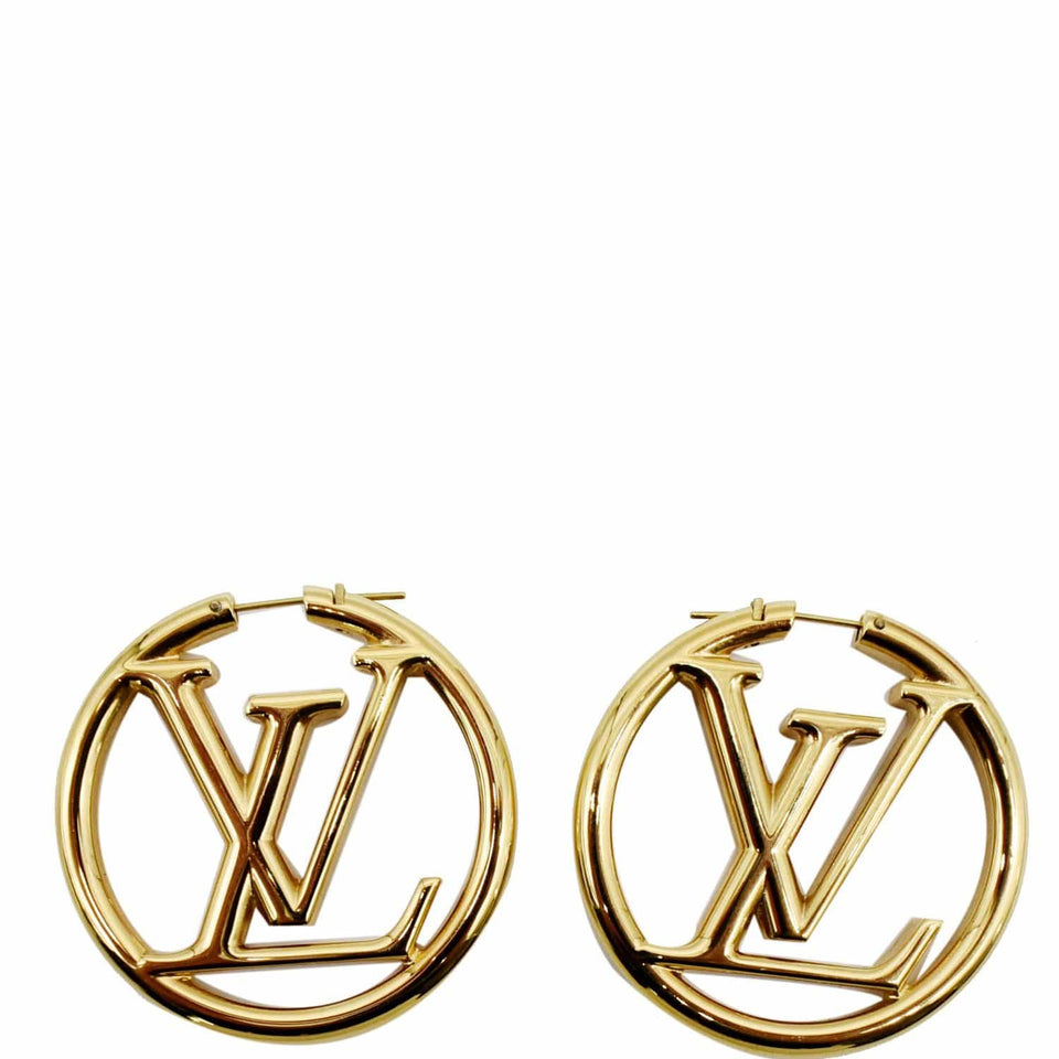 Louis Vuitton Louise Hoop Embossed LV Circle Earrings Gold