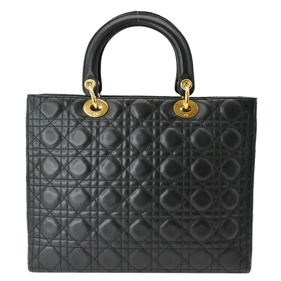 Christian Dior Large Lady Dior Cannage Lambskin Shoulder Bag Black