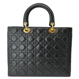 Christian Dior Large Lady Dior Cannage Lambskin Shoulder Bag Black