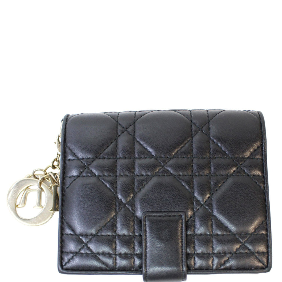 Christian Dior Mini Lady Dior Cannage Lambskin Compact Wallet Black