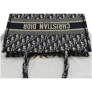 Christian Dior Book Medium Oblique Embroidery Tote Bag Blue