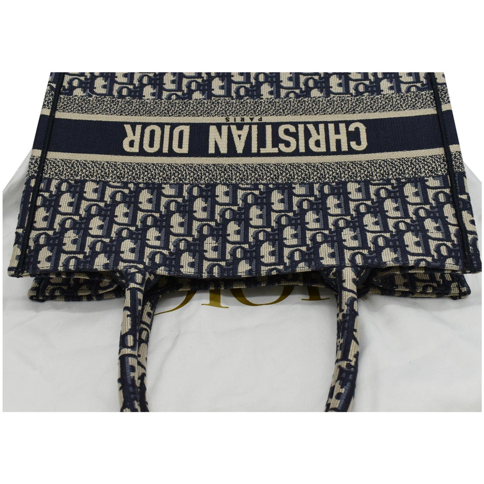Christian Dior Book Medium Oblique Embroidery Tote Bag Blue