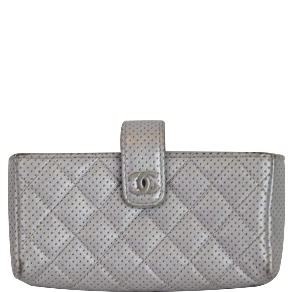Chanel Perforated Lambskin Quilted Mini Phone Holder Clutch Silver - Last Call