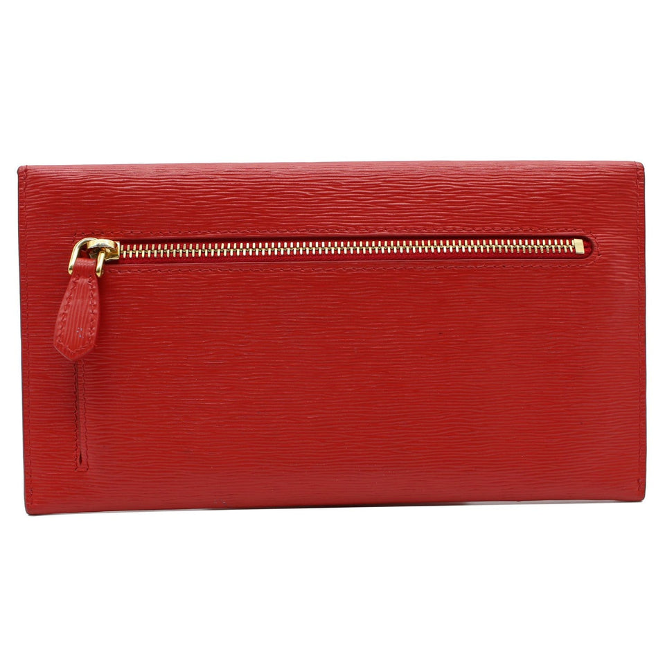 Prada Envelope Leather Clutch Wallet Red