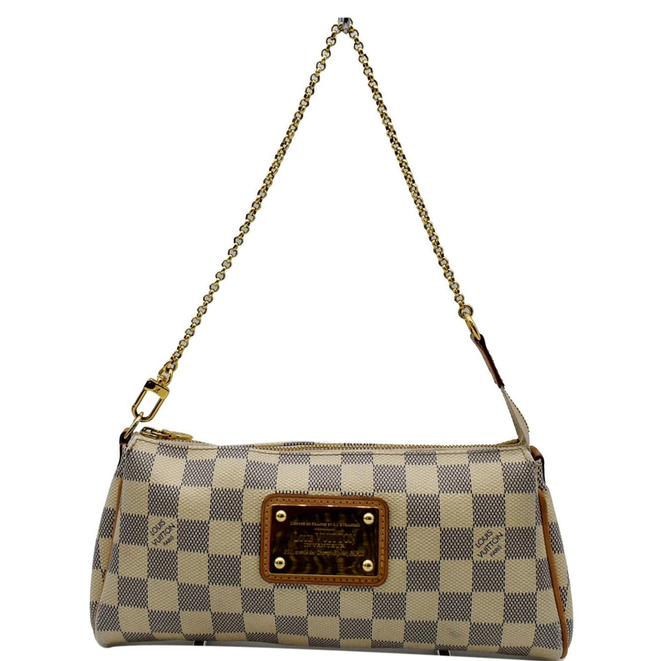 Louis Vuitton Pochette Eva Damier Azur Clutch Bag White