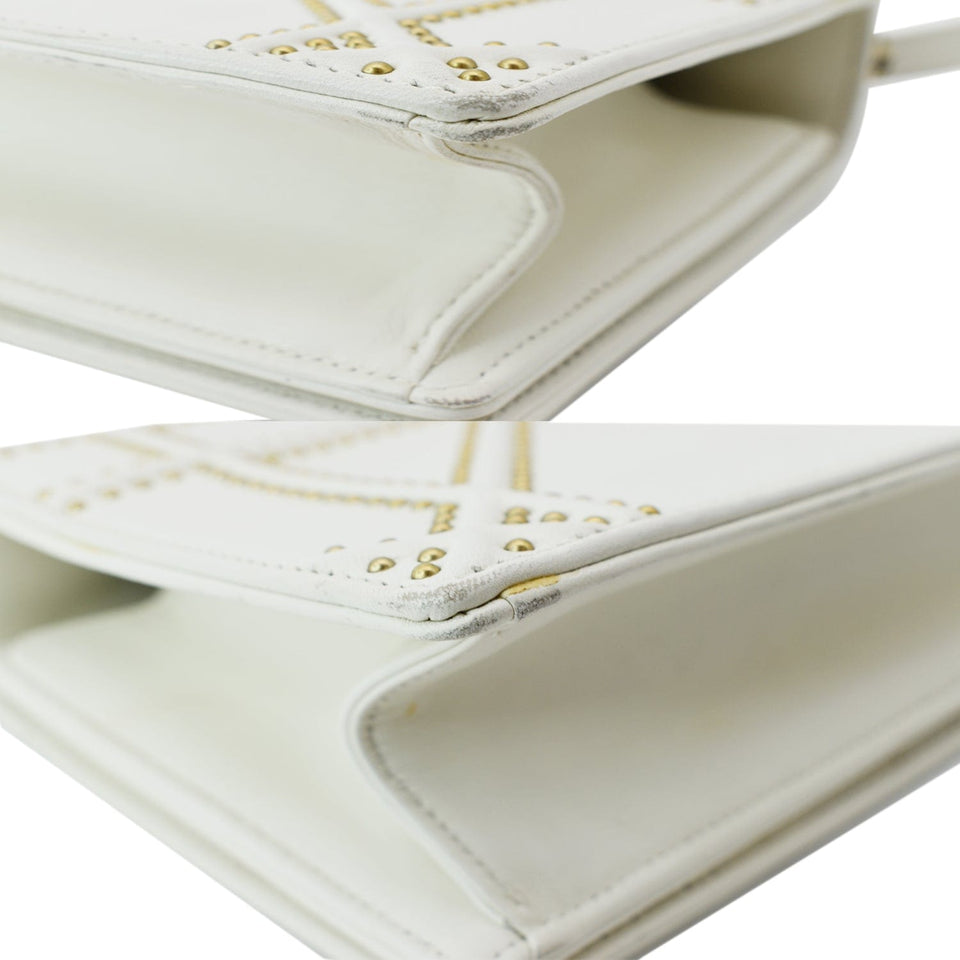 Christian Dior Small Diorama Studded Leather Flap Shoulder Bag White