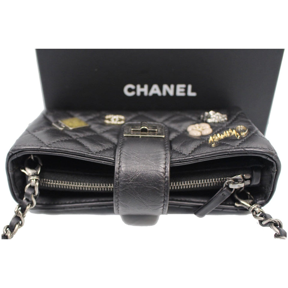 Chanel Reissue Lucky Charm Quilted Leather Chain Crossbody Clutch Bag Black