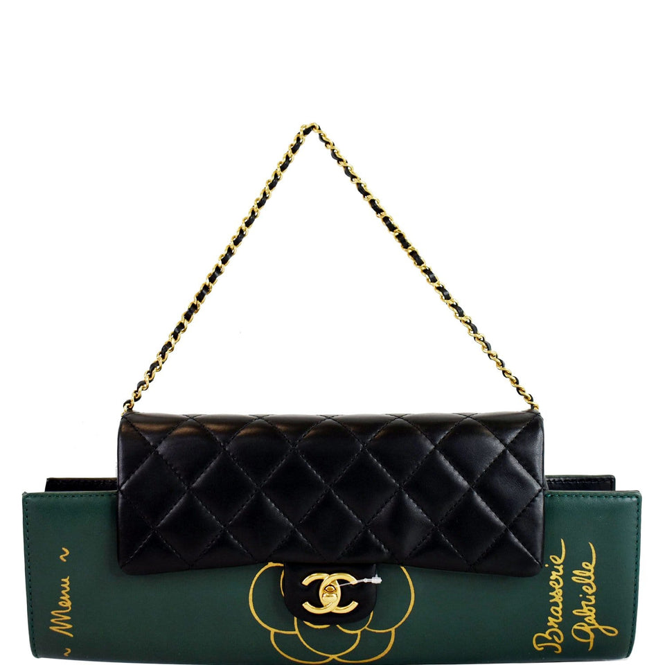 Chanel Gabrielle Brasserie Menu Flap Calfskin Chain Clutch Bag Black