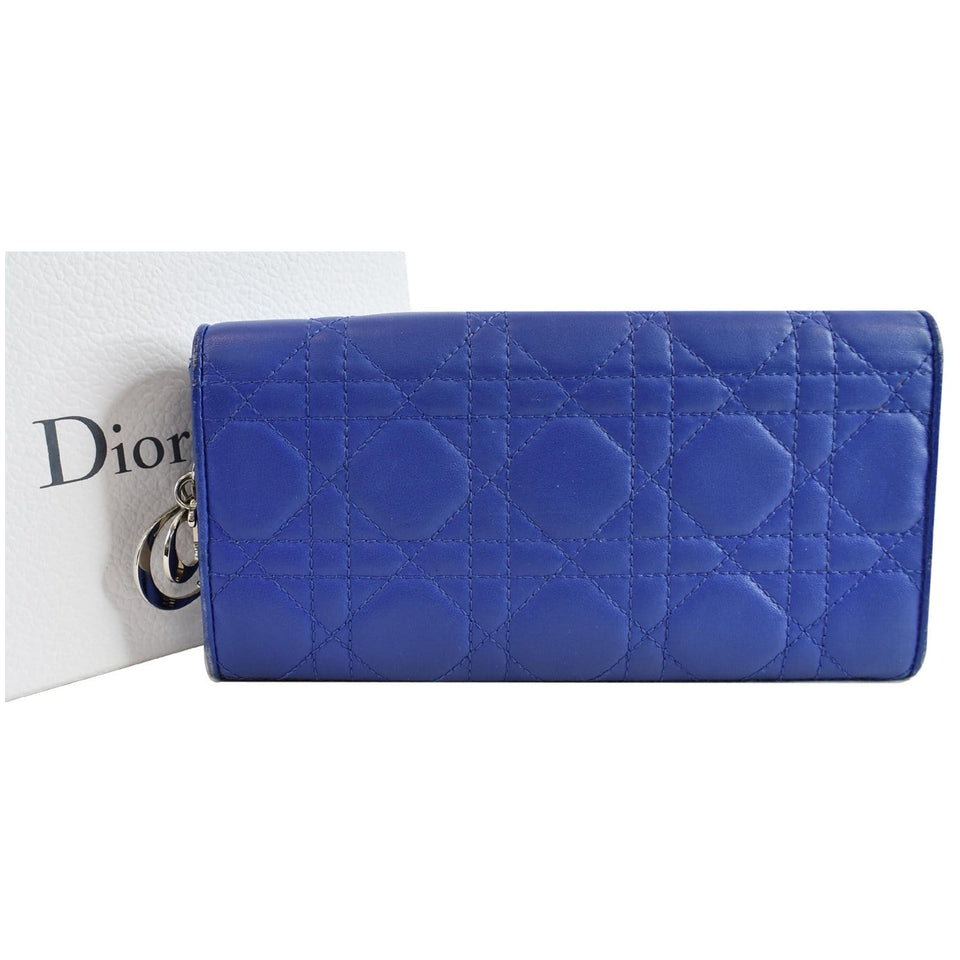 Christian Dior Cannage Lady Dior Charm Leather Wallet Blue
