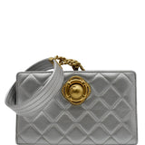 Chanel By The Sea Quilted Lambskin Leather Clutch Wallet Metallic Silver