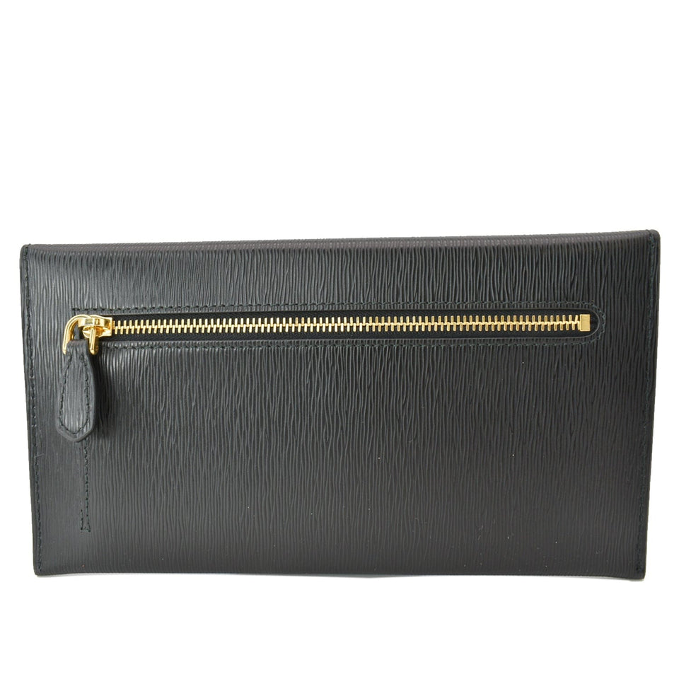 Prada Envelope Leather Clutch Wallet Black