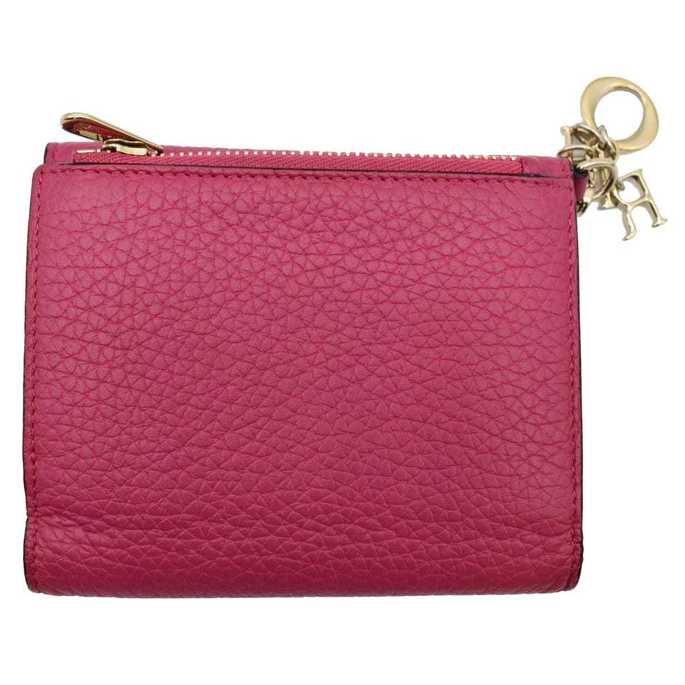 Christian Dior Diorissimo Compact Grained Leather Wallet Pink