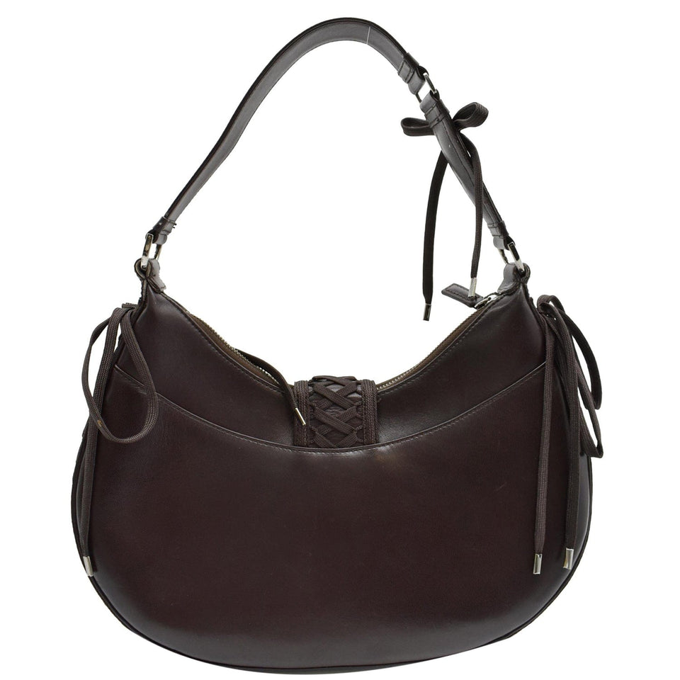 Christian Dior Lace Up Admit It Leather Hobo Bag Dark Brown