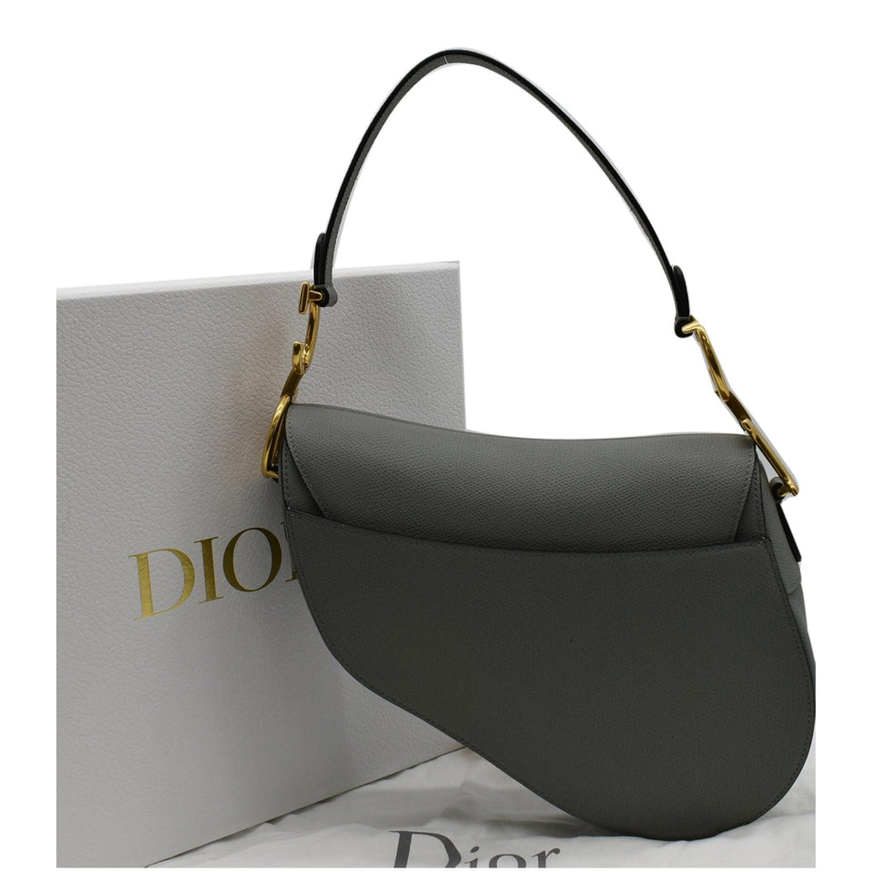 Christian Dior Saddle Leather Shoulder Bag Grey