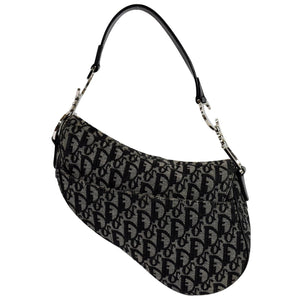 Christian Dior Saddle Oblique Jacquard Shoulder Bag Black