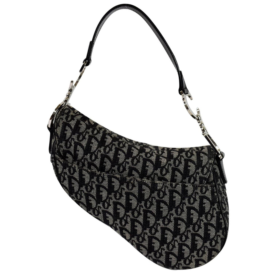 Christian Dior Saddle Oblique Jacquard Shoulder Bag Black