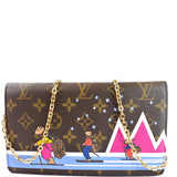 Louis Vuitton Weekend Pochette Monogram Canvas Shoulder Clutch Brown