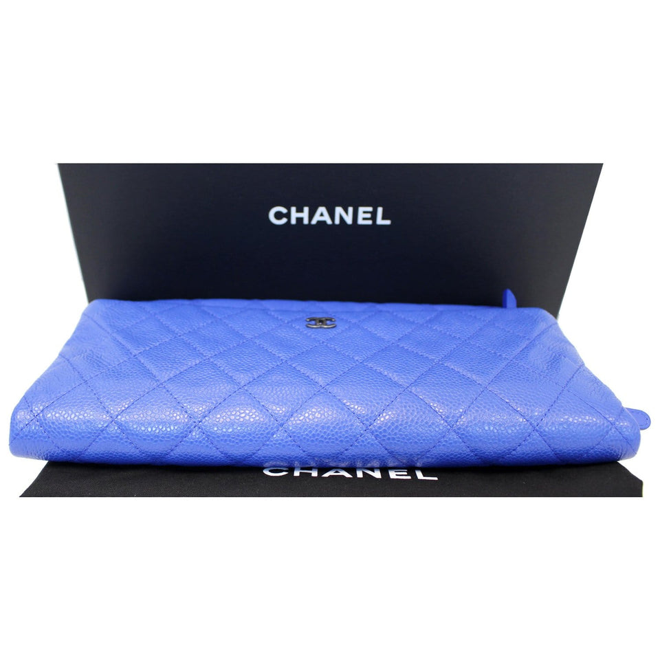 Chanel Foldover Quilted Caviar Leather Clutch Bag Blue