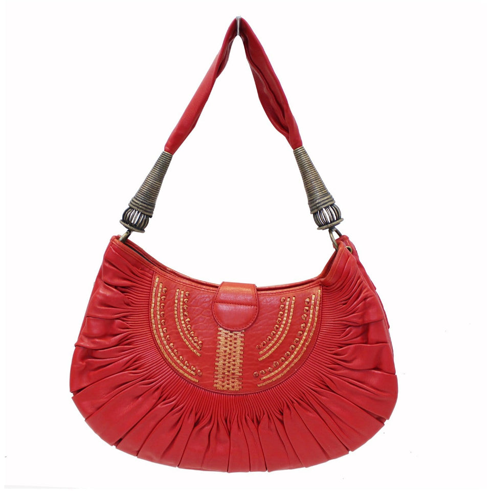 Christian Dior Plisse Pleated Leather Hobo Bag Red