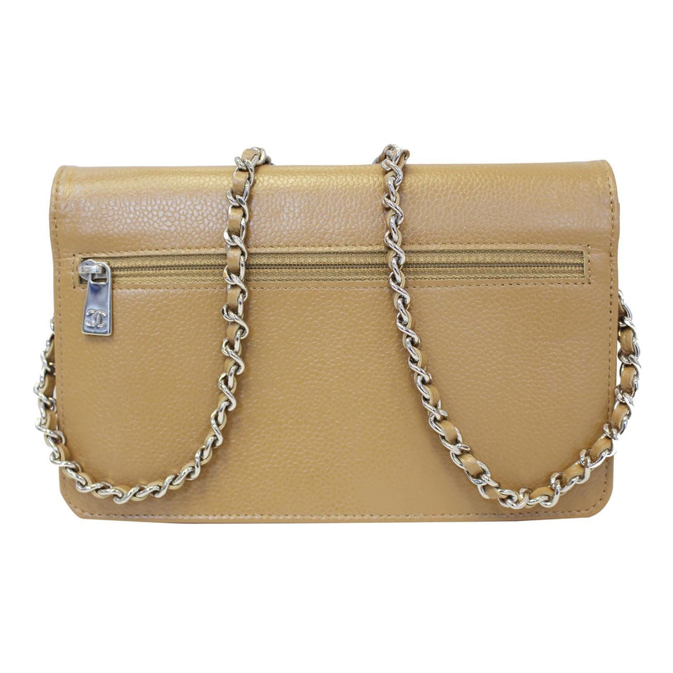 Chanel Timeless WOC Caviar Leather Clutch Crossbody Bag Beige