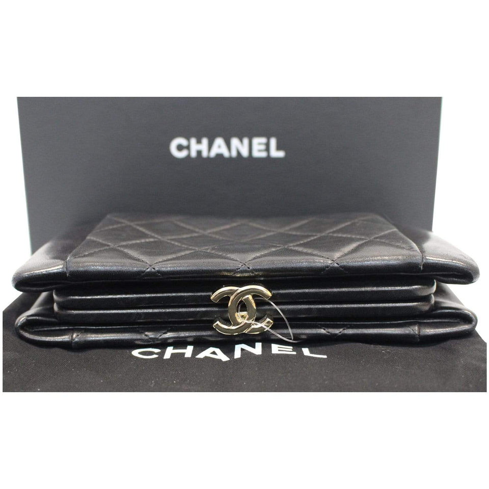 Chanel Timeless CC Lock Lambskin Leather Clutch Bag Black - 25% OFF