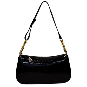 Christian Dior Maris Pearl Patent Monogram Shoulder Bag Black