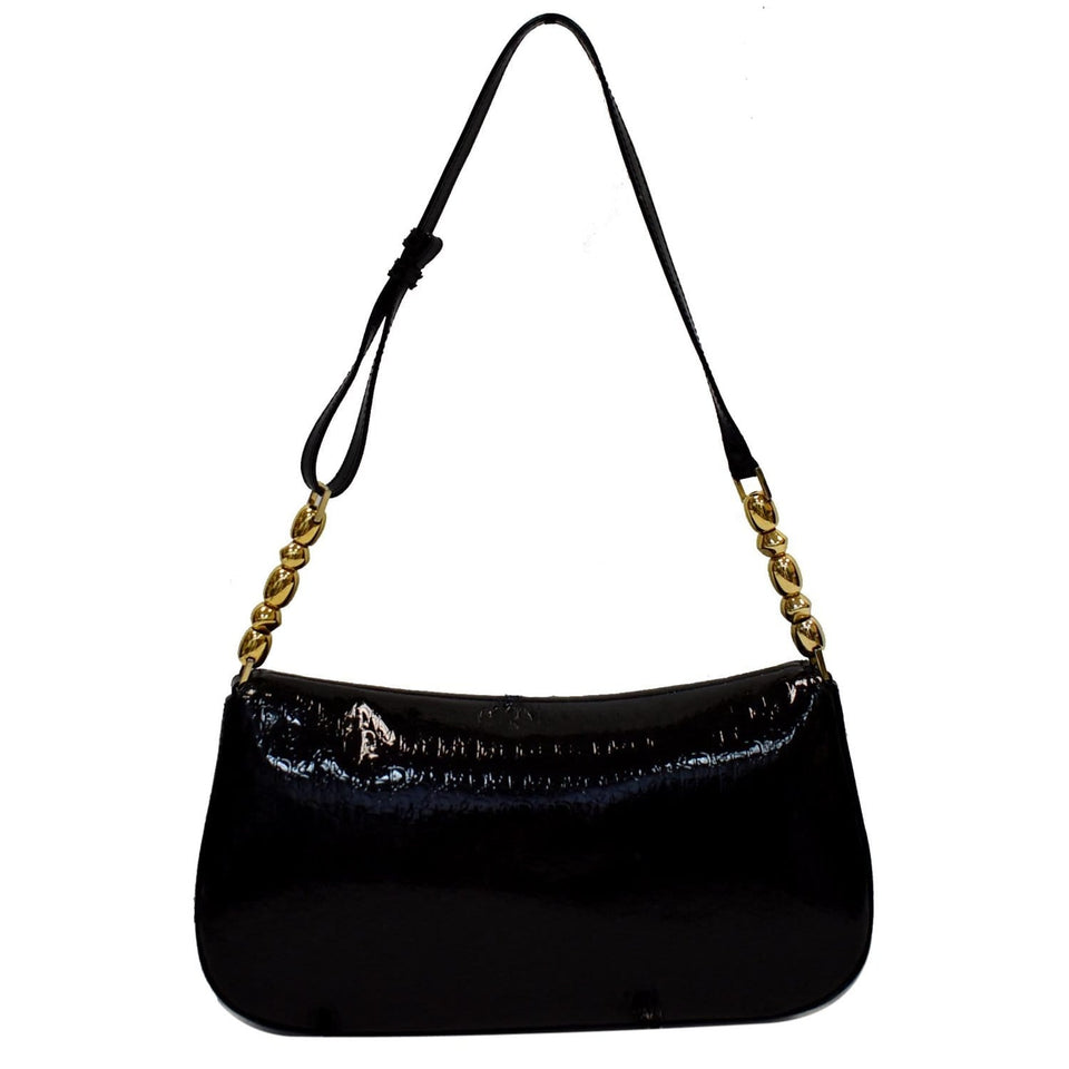 Christian Dior Maris Pearl Patent Monogram Shoulder Bag Black
