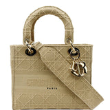 Christian Dior Medium Lady D-Lite Embroidered Canvas Shoulder Bag Beige